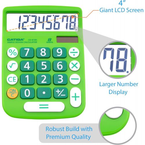  CATIGA CD 8185 Office and Home Style Calculator 8 Digit LCD Display Suitable for Desk and On The Move use. (Green)