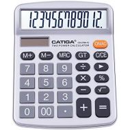 CATIGA Desktop Calculator 12 Digit with Large LCD Display and Sensitive Button, Solar and Battery Dual Power, Standard Function for Office, Home, School, CD 2786 (Silver)