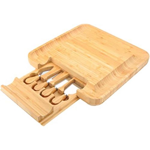  [아마존베스트]CAVEPOP Bamboo Charcuterie Cheese Board and Knife Set, Serving Platter Tray with Cutlery Set, Housewarming Gifts, Entertaining Serving Dishes, Cheese Serving Plate, Large Cheese Charcuteri