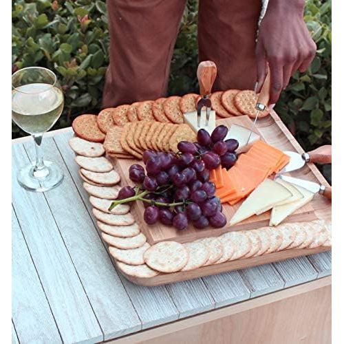  [아마존베스트]CAVEPOP Bamboo Charcuterie Cheese Board and Knife Set, Serving Platter Tray with Cutlery Set, Housewarming Gifts, Entertaining Serving Dishes, Cheese Serving Plate, Large Cheese Charcuteri