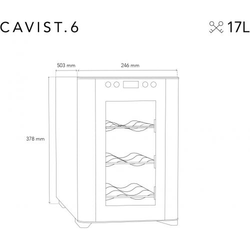  CAVIST CAVIST6 Weinkuehlschrank/ 37,8 cm hoch/Fassungsvermoegen 20L / 6 Flaschen/Einstellbare Temperatur von 8°C bis 18°C/UV-geschuetzte Tueren