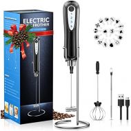 [아마존베스트]CAVN Electric Milk Frother with Stainless Steel Stand, 2-in-1 Double Whisk 3-Speed USB Rechargeable Handheld Milk Frother / Can be Used for Eggs, Black