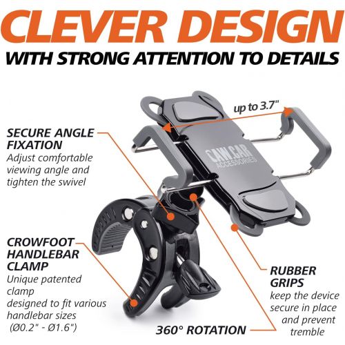  CAW.CAR Accessories Bike & Motorcycle Phone Mount - for iPhone 12 (11, Xr, SE, Max/Plus), Galaxy S20 or Any Cell Phone - Universal ATV, Mountain & Road Bicycle Handlebar Holder. +100 to Safeness & Com