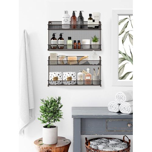  CAXXA 2 PK 2 Tier Mesh Kitchen Counter-top or Wall Mount Spice Rack Jars Storage Organizer, Bronze