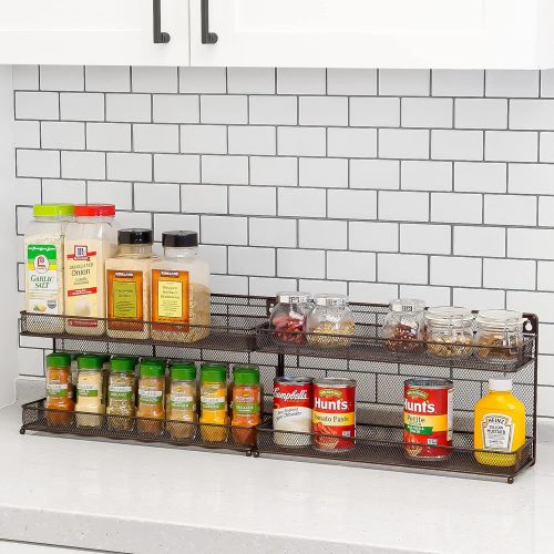  CAXXA 2 PK 2 Tier Mesh Kitchen Counter-top or Wall Mount Spice Rack Jars Storage Organizer, Bronze