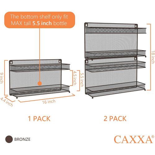  CAXXA 2 PK 2 Tier Mesh Kitchen Counter-top or Wall Mount Spice Rack Jars Storage Organizer, Bronze