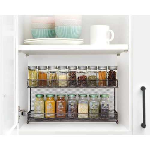  CAXXA 2 PK 2 Tier Mesh Kitchen Counter-top or Wall Mount Spice Rack Jars Storage Organizer, Bronze