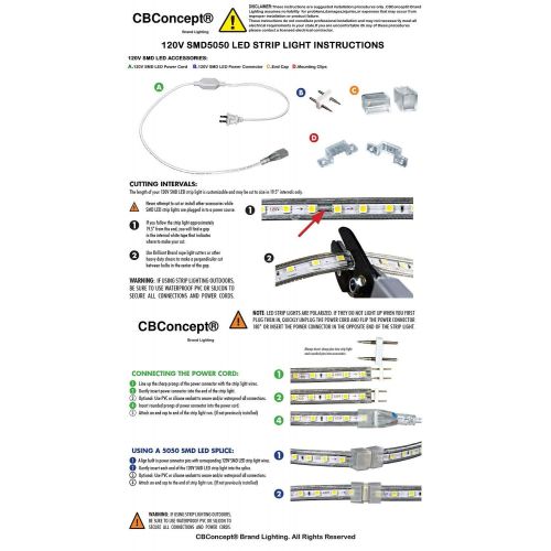  CBconcept CBConcept UL Listed, 40 Feet, 4300 Lumen, 3000K Warm White, Dimmable, 110-120V AC Flexible Flat LED Strip Rope Light, 720 Units 3528 SMD LEDs, Indoor/Outdoor Use, Accessories Inclu