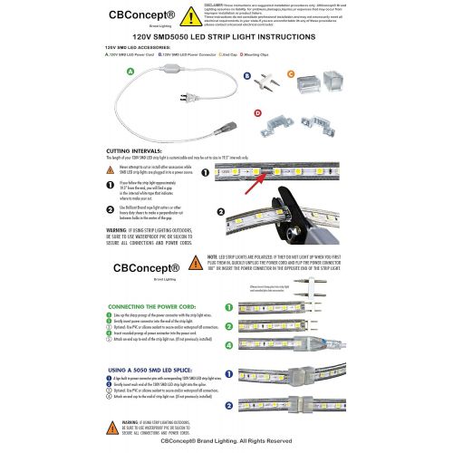  CBconcept CBConcept UL Listed, 40 Feet,Super Bright 10500 Lumen, 6000K Pure White, Dimmable, 110-120V AC Flexible Flat LED Strip Rope Light, 720 Units 5050 SMD LEDs, Indoor/Outdoor Use, [Rea