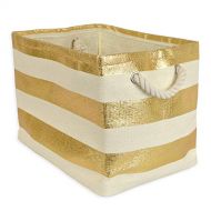 [아마존베스트]CC Home Furnishings 15 Ivory White and Golden Colored Striped Patterned Large Sized Rectangular Paper Basket