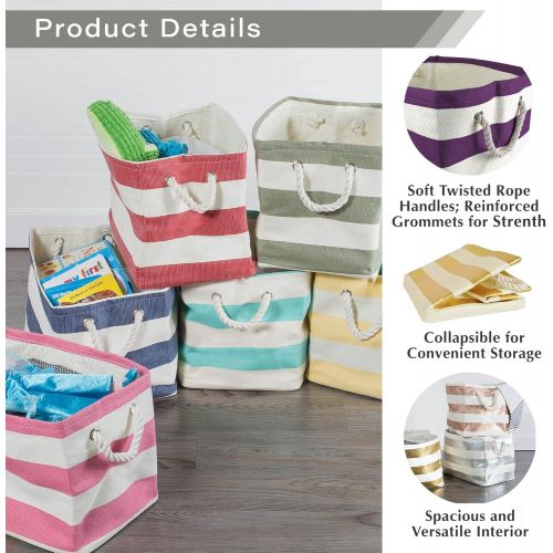  [아마존베스트]CC Home Furnishings 15 Ivory White and Golden Colored Striped Patterned Large Sized Rectangular Paper Basket