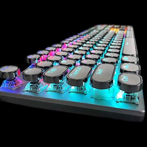  CC MALL Retro Steampunk Mechanical Gaming Keyboard, Metal Panel, Black Switches, LED Backlit,USB Wired,Hand Rest,Typewriter-Style Round Keycaps,for Game and Office,for Computer Laptop Desk