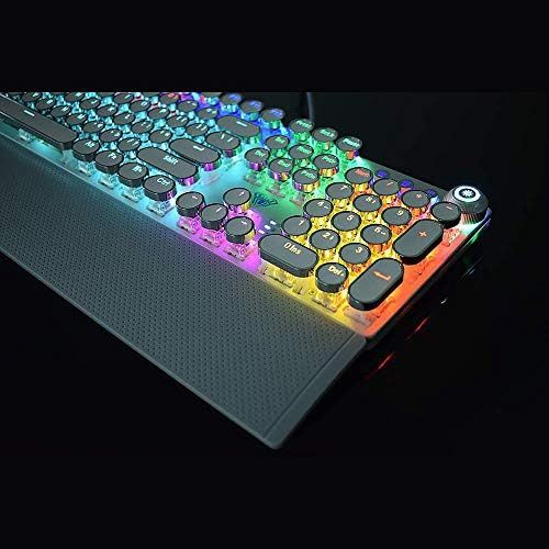  CC MALL Retro Steampunk Mechanical Gaming Keyboard, Metal Panel, Black Switches, LED Backlit,USB Wired,Hand Rest,Typewriter-Style Round Keycaps,for Game and Office,for Computer Laptop Desk