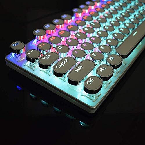  CC MALL Retro Steampunk Mechanical Gaming Keyboard, Metal Panel, Black Switches, LED Backlit,USB Wired,Hand Rest,Typewriter-Style Round Keycaps,for Game and Office,for Computer Laptop Desk