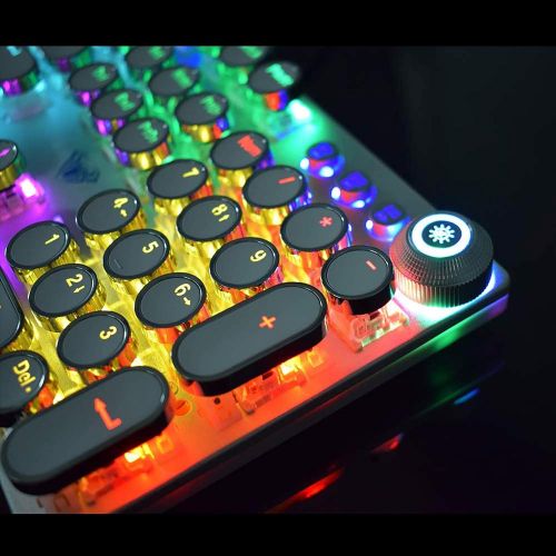  CC MALL Retro Steampunk Mechanical Gaming Keyboard, Metal Panel, Black Switches, LED Backlit,USB Wired,Hand Rest,Typewriter-Style Round Keycaps,for Game and Office,for Computer Laptop Desk