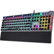 CC MALL Gaming Mechanical Keyboard, Metal Panel104 Anti-ghosting Keys,Brown Switches,Led Backlit,USB Wired, Wrist Rest,Good for Game and Office,for Computer PC Desktop Laptop(2088-Black)