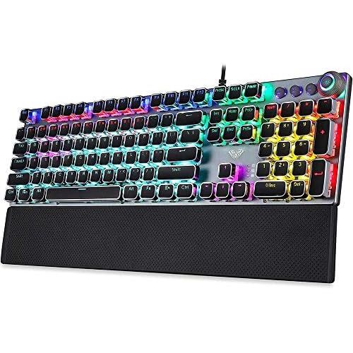  CC MALL Gaming Mechanical Keyboard, Metal Panel104 Anti-ghosting Keys,Brown Switches,Led Backlit,USB Wired, Wrist Rest,Good for Game and Office,for Computer PC Desktop Laptop(2088-Black)