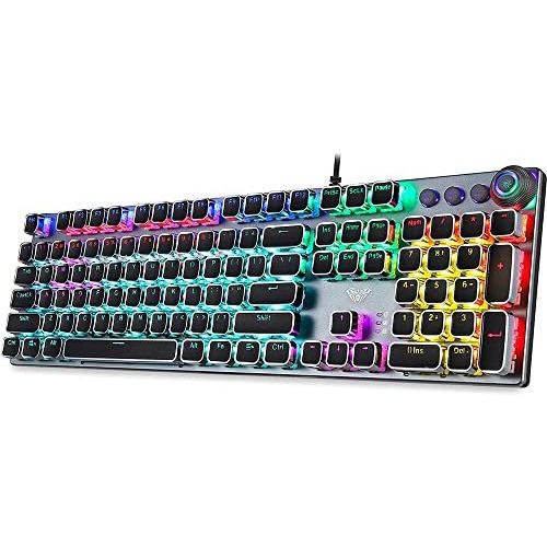  CC MALL Gaming Mechanical Keyboard, Metal Panel104 Anti-ghosting Keys,Brown Switches,Led Backlit,USB Wired, Wrist Rest,Good for Game and Office,for Computer PC Desktop Laptop(2088-Black)