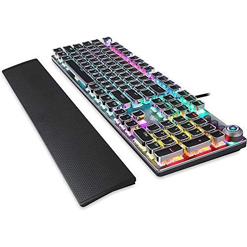  CC MALL Gaming Mechanical Keyboard, Metal Panel104 Anti-ghosting Keys,Brown Switches,Led Backlit,USB Wired, Wrist Rest,Good for Game and Office,for Computer PC Desktop Laptop(2088-Black)