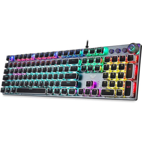  CC MALL Gaming Mechanical Keyboard, Metal Panel104 Anti-ghosting Keys,Brown Switches,Led Backlit,USB Wired, Wrist Rest,Good for Game and Office,for Computer PC Desktop Laptop(2088-Black)