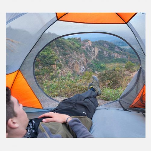  CC-tent Zelt Outdoor 2 Personen Camping Doppelte Verdickung Anti-Storm Rain UV Home (Farbe: ORANGE, Groesse: Aluminiumstange)
