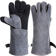 [아마존핫딜]CCBETTER Leather Barbecue Gloves 40 cm Extra Long Sleeves 932°F Heat Resistant Welding Gloves Welding Gloves Work Gloves