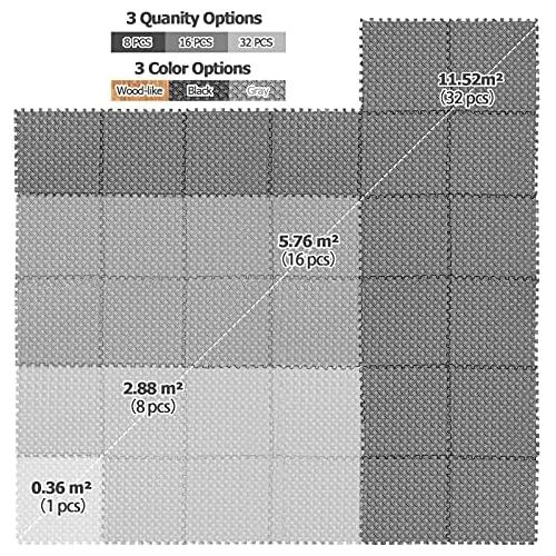  [아마존베스트]CCLIFE 60 x 60 cm 30 x 30 cm Floor Protection Mat Fitness Floor Mats Black Wood Look Grey Packs of 8, 16, 24, 18, 32