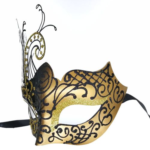  CCUFO [Flying Butterfly] Gold/Black Face with [Sparkling Wing] Laser Cut Metal Venetian Women Mask for Masquerade/Party/Ball Prom/Mardi Gras/Wedding/Wall Decoration