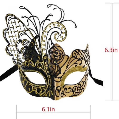  CCUFO [Flying Butterfly] Gold/Black Face with [Sparkling Wing] Laser Cut Metal Venetian Women Mask for Masquerade/Party/Ball Prom/Mardi Gras/Wedding/Wall Decoration