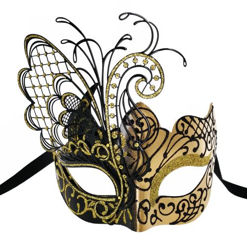  CCUFO [Flying Butterfly] Gold/Black Face with [Sparkling Wing] Laser Cut Metal Venetian Women Mask for Masquerade/Party/Ball Prom/Mardi Gras/Wedding/Wall Decoration