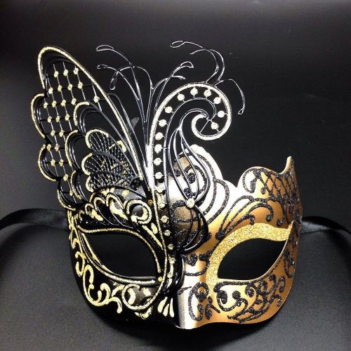  CCUFO [Flying Butterfly] Gold/Black Face with [Sparkling Wing] Laser Cut Metal Venetian Women Mask for Masquerade/Party/Ball Prom/Mardi Gras/Wedding/Wall Decoration