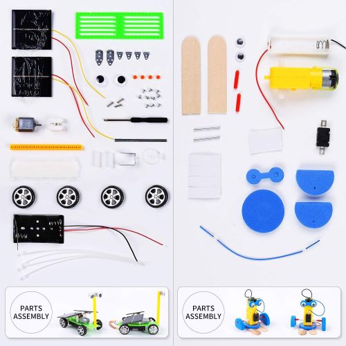  [아마존베스트]CCinaCiao Robotic Science Kits, DC Motors Electronic Assembly Kit, DIY Solar Car Kits, STEM Kits for Boys and Girls, Kids Science Experiment Kits(2 Kits)