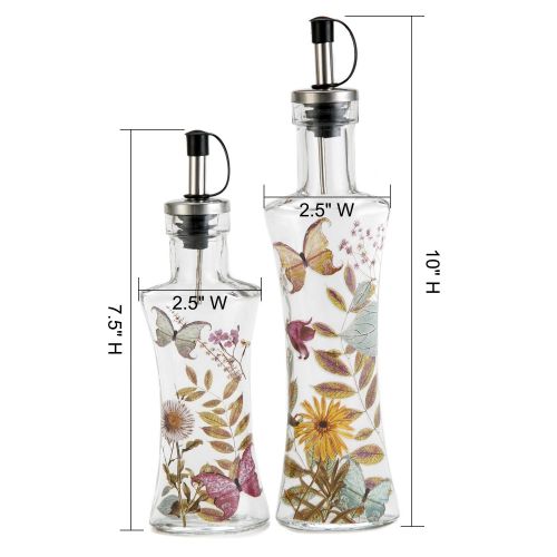  CEDAR HOME Olive Oil Bottle Set Glass Dispenser Vinegar Cruet with Stainless Steel Leak Proof Pourer Spout for Cooking or Salad Dressing, 2 Pack