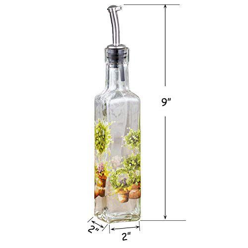  CEDAR HOME Olive Oil Bottle Set Glass Dispenser Vinegar Cruet 9oz. with Stainless Steel Leak Proof Pourer Spout for Cooking or Salad, Vegetables