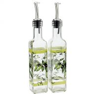 CEDAR HOME Olive Oil Bottle Set Glass Dispenser Vinegar Cruet 17oz. with Stainless Steel Leak Proof Pourer Spout for Cooking or Salad Dressing, 2 Pack, Green