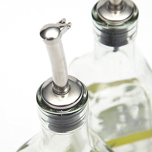  CEDAR HOME Olive Oil Bottle Set Glass Dispenser Vinegar Cruet 17oz. with Stainless Steel Leak Proof Pourer Spout for Cooking or Salad Dressing, 2 Pack, Green