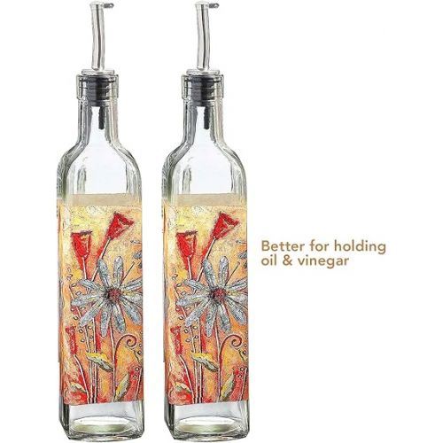  CEDAR HOME Olive Oil Bottle Set Glass Dispenser Vinegar Cruet 17oz. with Stainless Steel Leak Proof Pourer Spout for Cooking or Salad Dressing, 2 Pack, Orange