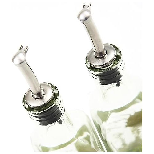  CEDAR HOME Olive Oil Bottle Set Glass Dispenser Vinegar Cruet 17oz. with Stainless Steel Leak Proof Pourer Spout for Cooking or Salad Dressing, 2 Pack, Green