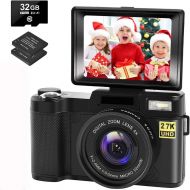 [아마존베스트]CEDITA Digital Camera Vlogging Camera with YouTube 30MP Full HD 2.7K Vlog Camera with Flip Screen 180° Rotation with 32GB Memory Card and 2 Batteries