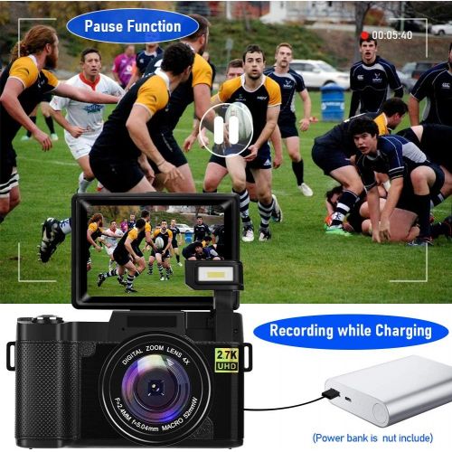  [아마존베스트]CEDITA Digital Camera Vlogging Camera with YouTube 30MP Full HD 2.7K Vlog Camera with Flip Screen 180° Rotation with 32GB Memory Card and 2 Batteries