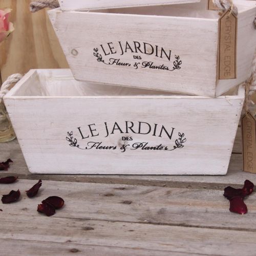  CEHome Le Jardin Set of 3 Rustic White Wooden Planters FrenchRope Handles Shabby Chic
