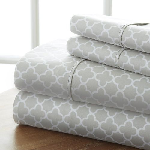 CELINE LINEN Luxury Silky Soft Coziest 1500 Thread Count Egyptian Quality 4-Piece Bed Sheet Set | |Quatrefoil Pattern| Wrinkle Free, 100% Hypoallergenic, Queen, Grey