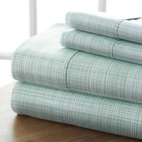  CELINE LINEN Celine Linen Luxury Silky Soft Coziest 1500 Thread Count Egyptian Quality 4-Piece Bed Sheet Set |Thatch Pattern| Wrinkle Free, 100% Hypoallergenic, King, Green