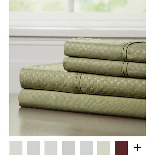  CELINE LINEN Luxurious Silky Soft Coziest 1500 Thread Count Egyptian Quality 4-Piece Bed Sheet Set |Checkered Square Pattern| Wrinkle Free, 100% Hypoallergenic, Full, Sage