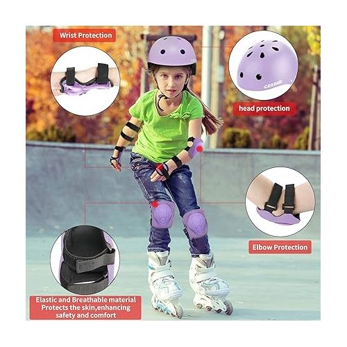  Kids Bike Skateboard Helmet Pad Set,Toddler Cyling Protective Gear Knee & Elbow Pads Wrist Guards for 5-8-10-12-14-16 Years Girls Boys Bicycle Scooter Roller Skate Inline Skating Rollerblading