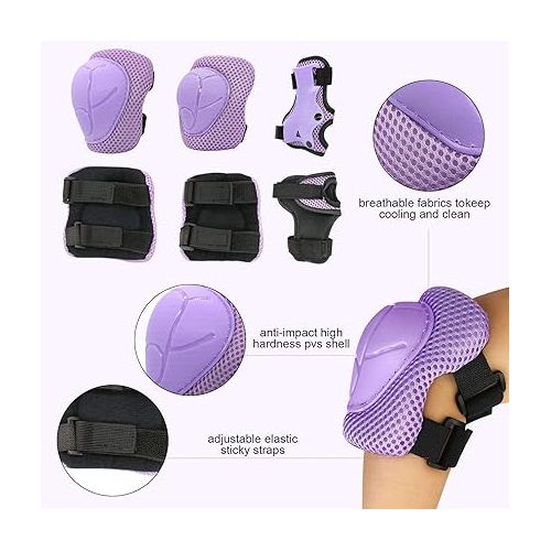  Kids Bike Skateboard Helmet Pad Set,Toddler Cyling Protective Gear Knee & Elbow Pads Wrist Guards for 5-8-10-12-14-16 Years Girls Boys Bicycle Scooter Roller Skate Inline Skating Rollerblading