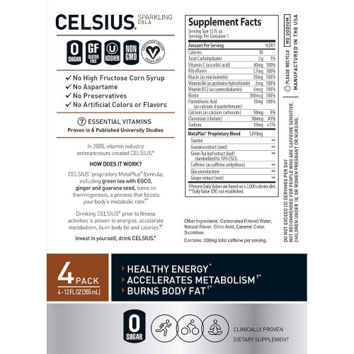  [아마존 핫딜]  [아마존핫딜]CELSIUS Sparkling Cola Fitness Drink, ZERO Sugar, 12oz. Slim Can 4-Packs, 24 Cans Total