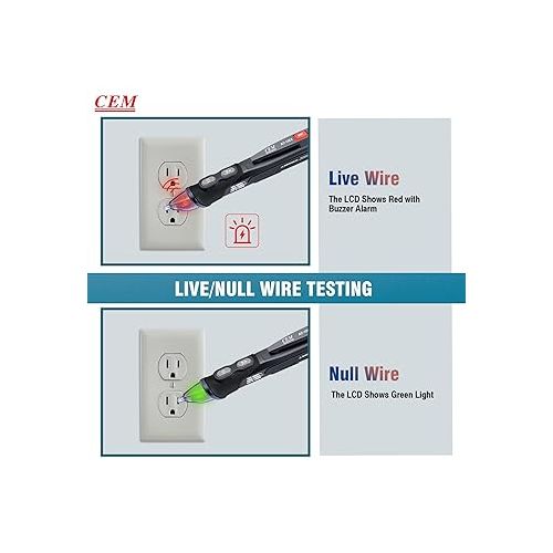  CEM AC-15EX Voltage Tester,Non-Contact Volt Tester, with Dual Range AC 12V-1000V/100V-1000V, Live/Null Wire Tester, Buzzer Alarm, Wire Breakpoint Finder, Flashlight, Ex ib IIB T4 (ATEX)