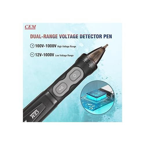  CEM AC-15EX Voltage Tester,Non-Contact Volt Tester, with Dual Range AC 12V-1000V/100V-1000V, Live/Null Wire Tester, Buzzer Alarm, Wire Breakpoint Finder, Flashlight, Ex ib IIB T4 (ATEX)