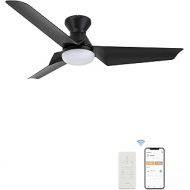 CEME Flush Mount 52 Inches Black Ceiling Fan With 10 Speeds & 3 Colors Dimmable Light, Remote Control DC Low Profile Smart Ceiling Fan With Lights Compatible With Alexa, Siri & Google H